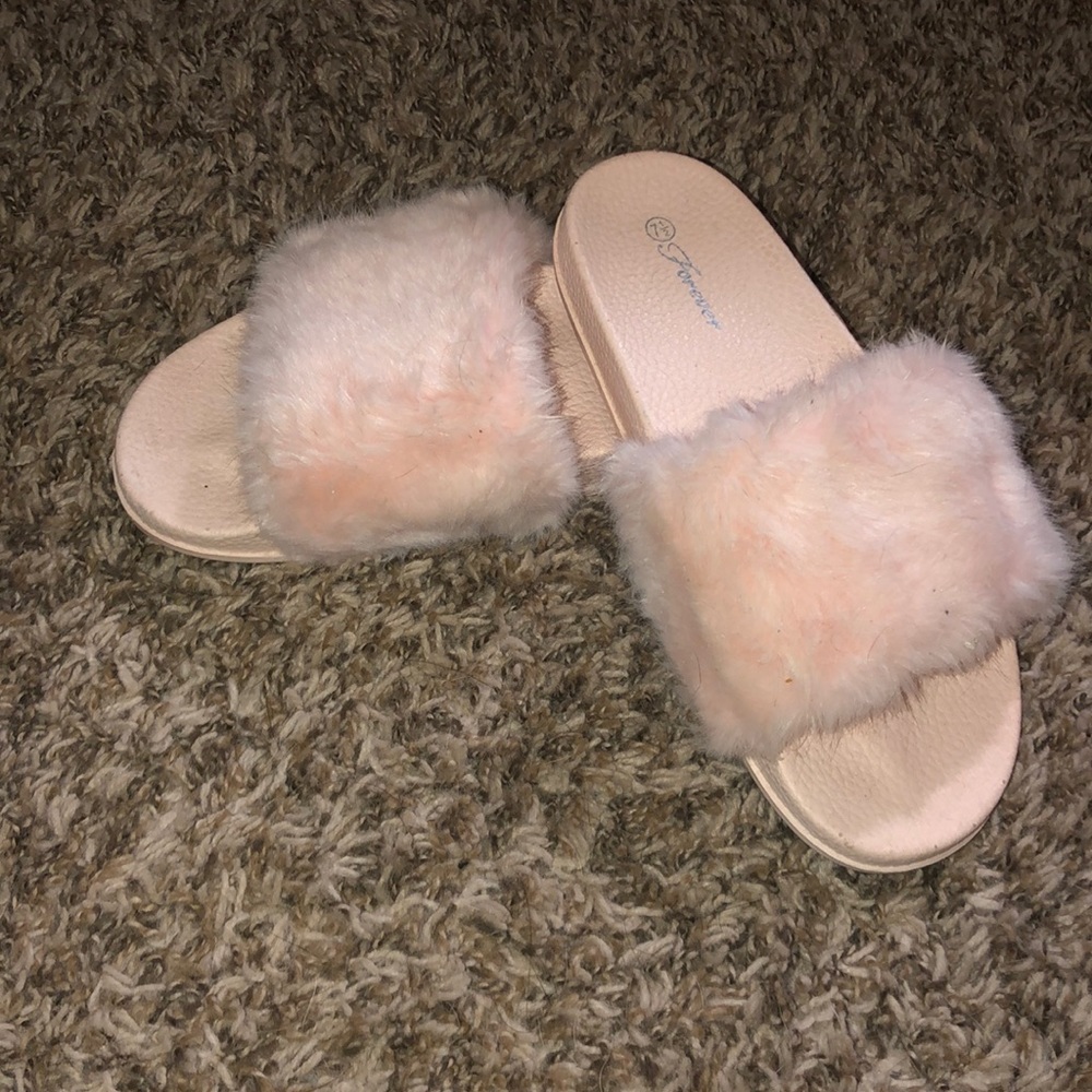 Slide on furry shoes